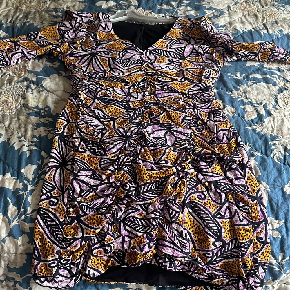 Zara Black and Yellow Patterned Dress